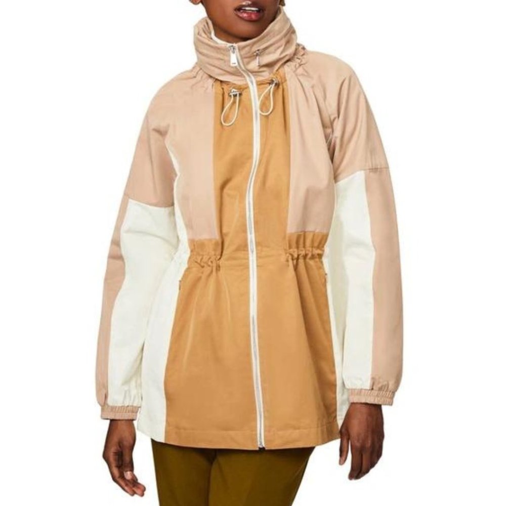 Bernardo colorblock hooded rain water resistant jacket, size small